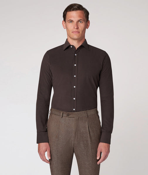 Camisa a medida para hombre color gris topo, en terciopelo de algodón