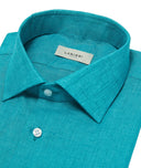 Camisa a medida para hombre verde de lino