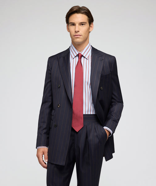 Traje de lana a rayas azul marino y marrón