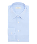 Camisa Celeste de Popelín de Algodón Microcuadros